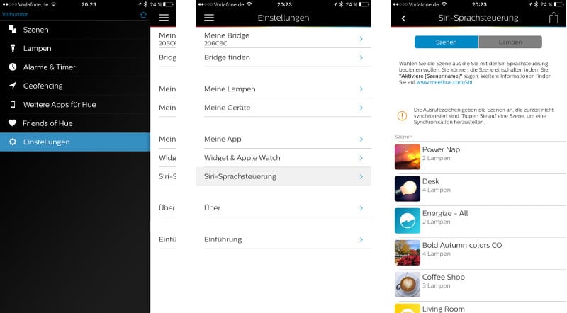Siri Sprachsteuerung in der Hue App